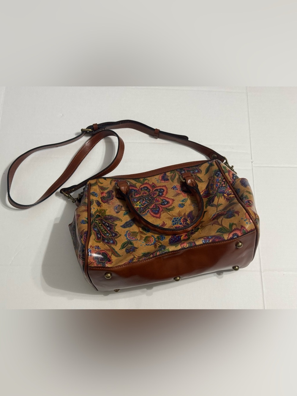 Patricia Nash Benvenuto Satchel Floral Print Leather Crossbody Bag